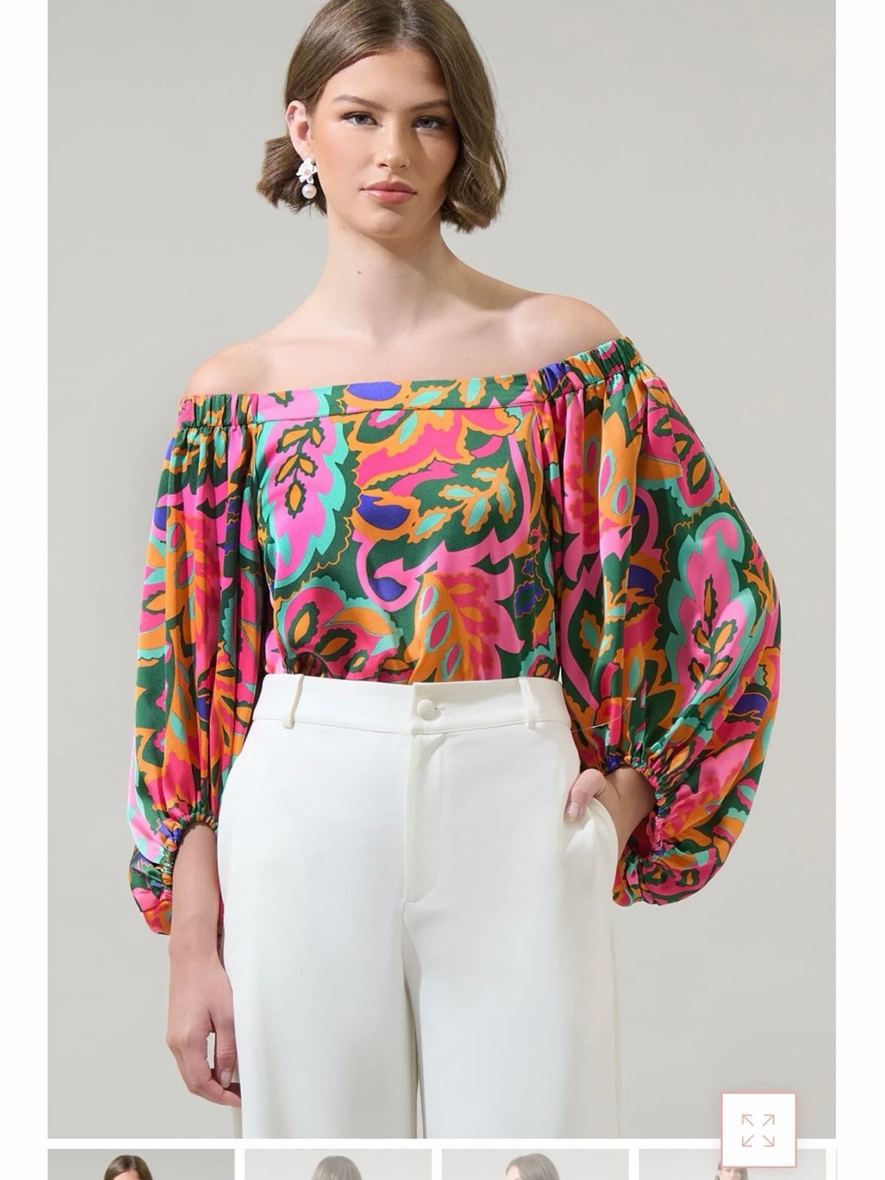 Women’s Sugarlips Floral Off-Shoulder Blouse with Balloon Sleeve - Picture 5 of 6
